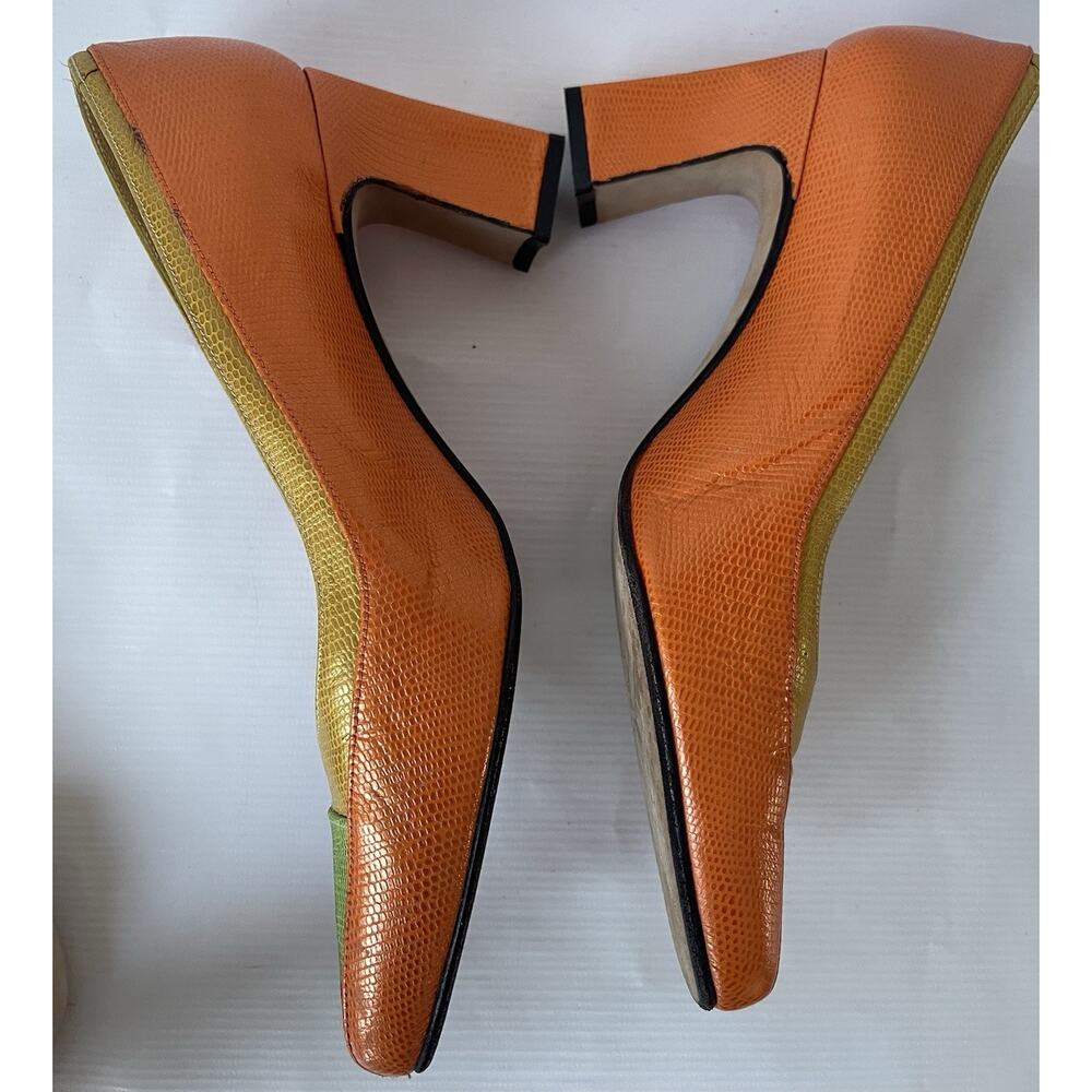 Timothy Hitsman Colorblock Leather Snakeskin Square Toe Pumps Sz 7.5 Vintage - Picture 4 of 9